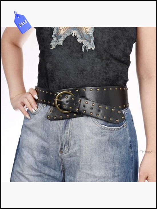 Faux Leather Studded Belt for Jeans Punk Dress Belt main image 2